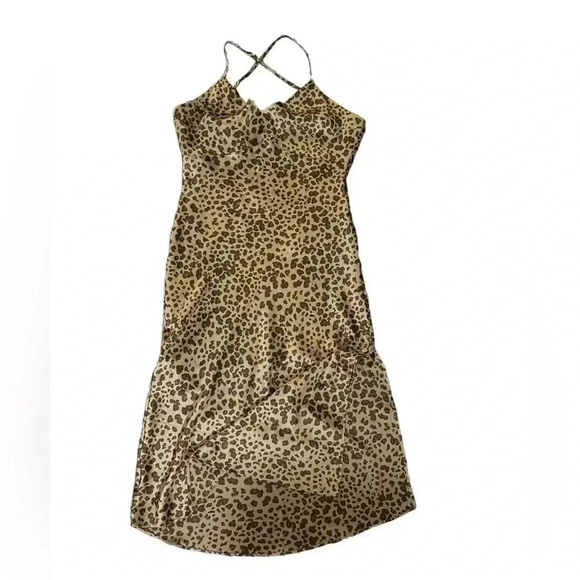 Abercrombie& Fitch Cheetah Satin Slip Dress Small Midi Plunge Cowl Back Mob Wife - Picture 2 of 7